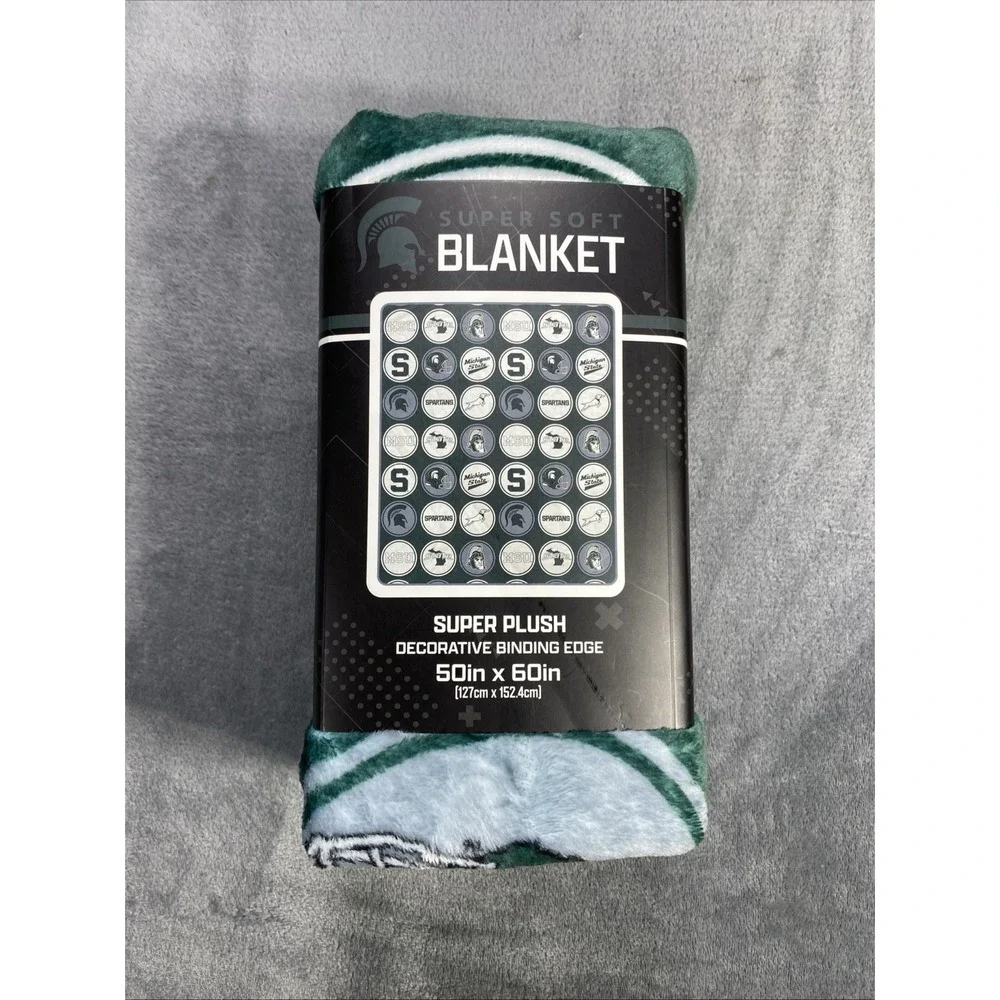 NCAA Michigan State Spartans Plush Blanket 100% Polyester 50x60 Binding Edge NEW